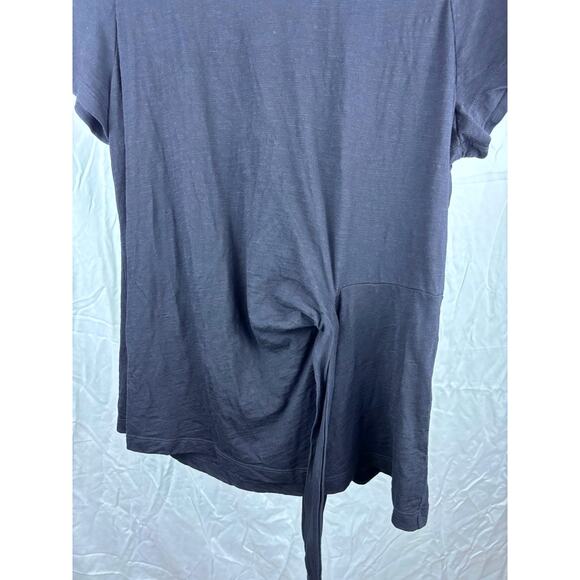 CHICOS Womens Sz 2 M Black Short Sleeve Top w/ Side Tie Cotton Blend India - Picture 5 of 7